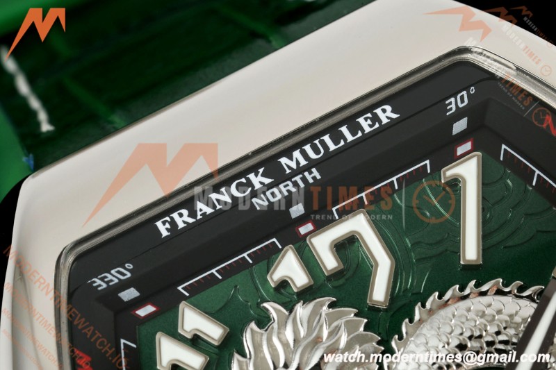 Franck Muller - Vanguard Yachting V45 Silver Dragon King Grn/Num Green Leather Strap ABF A2824