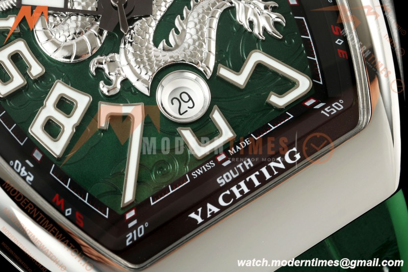 Franck Muller - Vanguard Yachting V45 Silver Dragon King Grn/Num Green Leather Strap ABF A2824