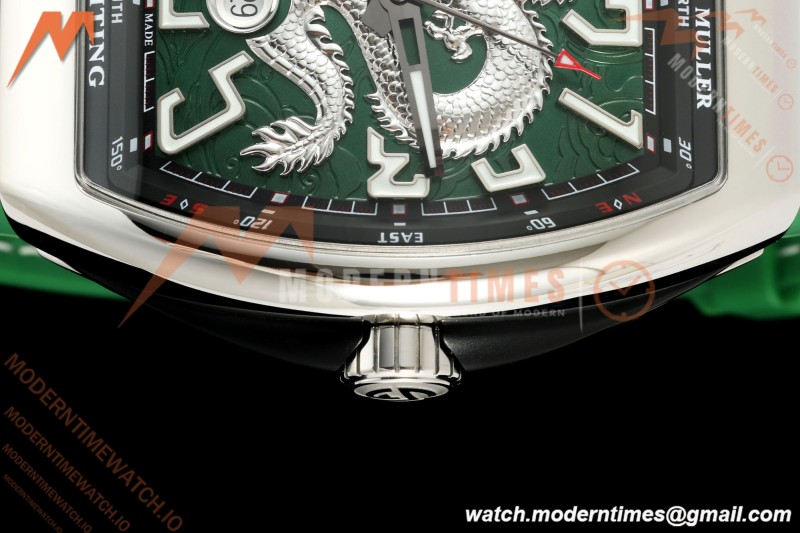 Franck Muller - Vanguard Yachting V45 Silver Dragon King Grn/Num Green Leather Strap ABF A2824