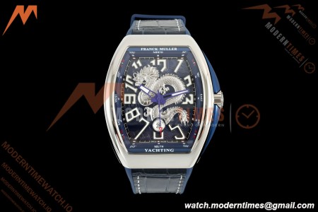 Franck Muller - Vanguard Yachting V45 Silver Dragon King Blu/Num Blue Leather Strap ABF A2824