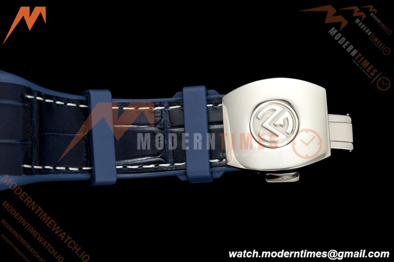 Franck Muller - Vanguard Yachting V45 Silver Dragon King Blu/Num Blue Leather Strap ABF A2824 | 프랭크 뮬러 - 뱅가드 요팅 V45 실버 드래곤 킹 블루/넘 블루 가죽 스트랩 ABF A2824