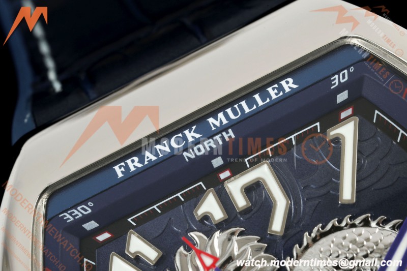 Franck Muller - Vanguard Yachting V45 Silver Dragon King Blu/Num Blue Leather Strap ABF A2824 | 프랭크 뮬러 - 뱅가드 요팅 V45 실버 드래곤 킹 블루/넘 블루 가죽 스트랩 ABF A2824