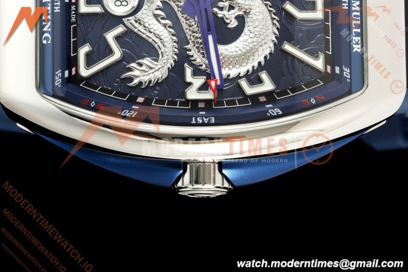 Franck Muller - Vanguard Yachting V45 Silver Dragon King Blu/Num Blue Leather Strap ABF A2824 | 프랭크 뮬러 - 뱅가드 요팅 V45 실버 드래곤 킹 블루/넘 블루 가죽 스트랩 ABF A2824