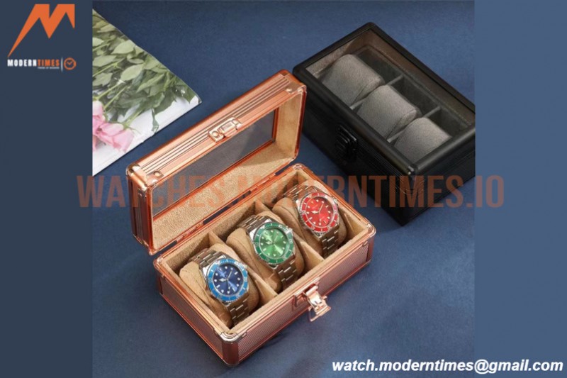Portable Watch Boxes Light Weight  Aluminium Alloy Watch Case 3 Slots