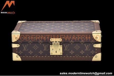 Louis Vuitton Monogram Canvas Watch Case Brown Leather Coffer 8 Position Trunk M47641