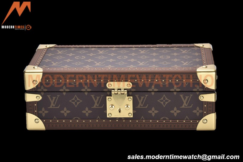 Louis Vuitton Monogram Canvas Watch Case Brown Leather Coffer 8 Position Trunk M47641