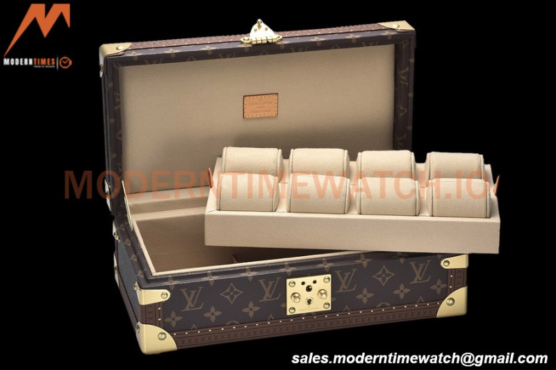 Louis Vuitton Monogram Canvas Watch Case Brown Leather Coffer 8 Position Trunk M47641