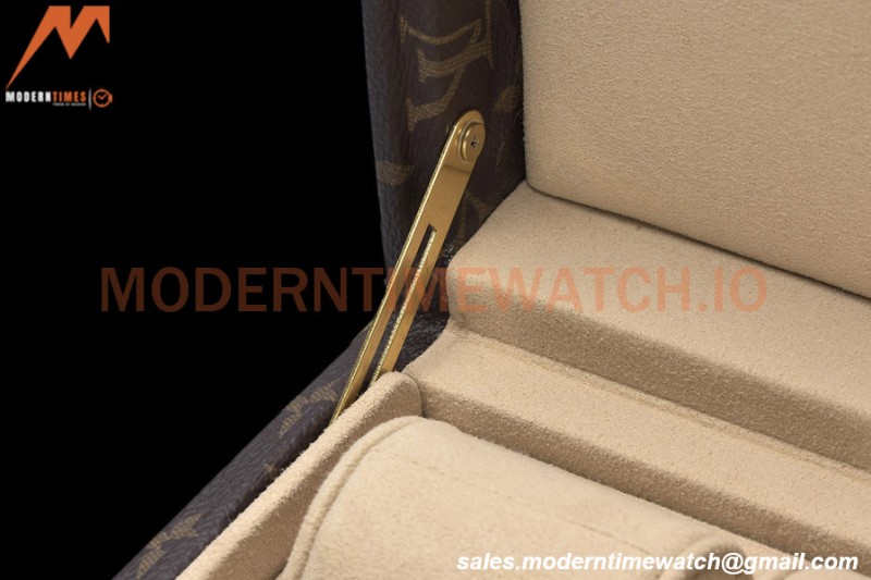 Louis Vuitton Monogram Canvas Watch Case Brown Leather Coffer 8 Position Trunk M47641