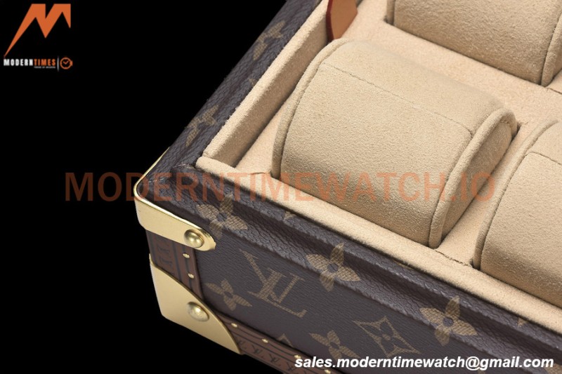 Louis Vuitton Monogram Canvas Watch Case Brown Leather Coffer 8 Position Trunk M47641