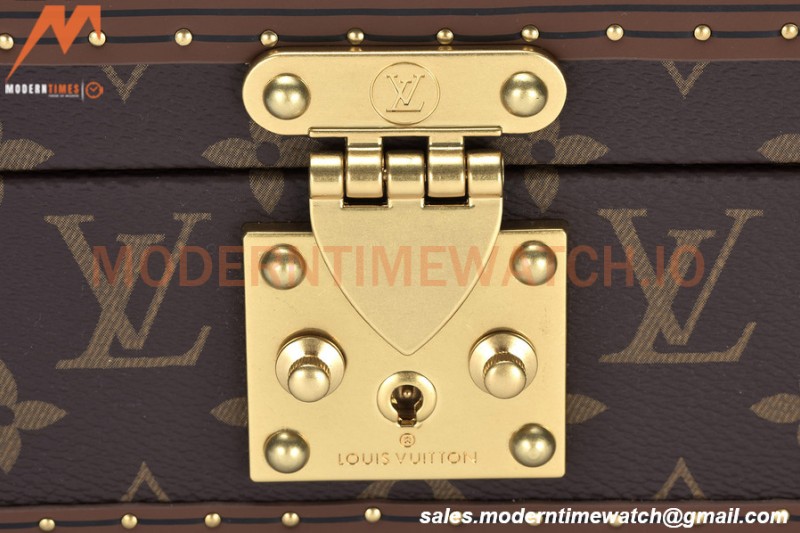 Louis Vuitton Monogram Canvas Watch Case Brown Leather Coffer 8 Position Trunk M47641