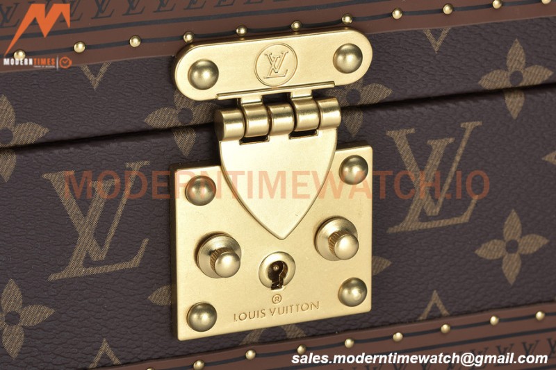 Louis Vuitton Monogram Canvas Watch Case Brown Leather Coffer 8 Position Trunk M47641