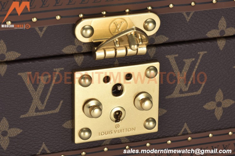 Louis Vuitton Monogram Canvas Watch Case Brown Leather Coffer 8 Position Trunk M47641