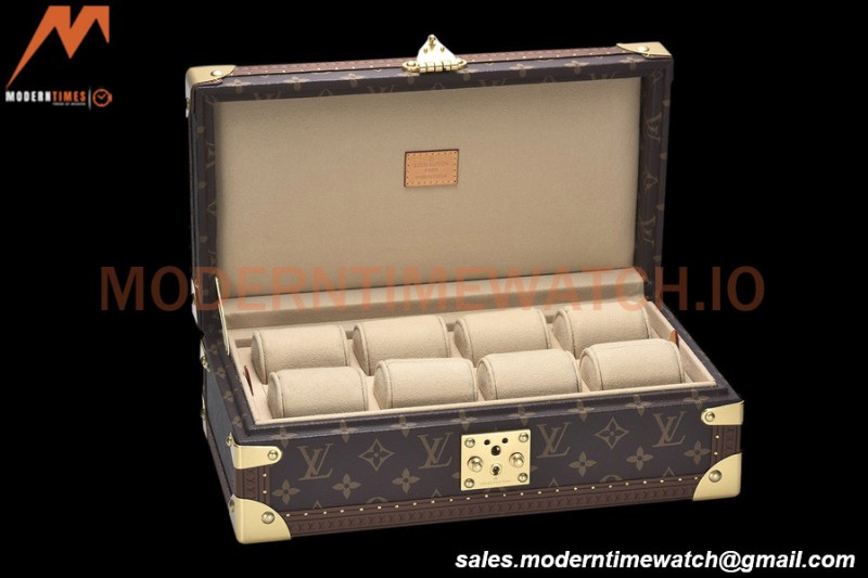 Louis Vuitton Monogram Canvas Watch Case Brown Leather Coffer 8 Position Trunk M47641