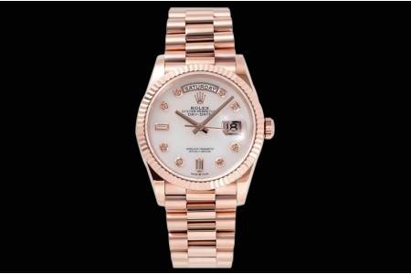 Rolex - DayDate 36mm 128235 Flt Pres RG/RG Mop/Dia TWSF A2836