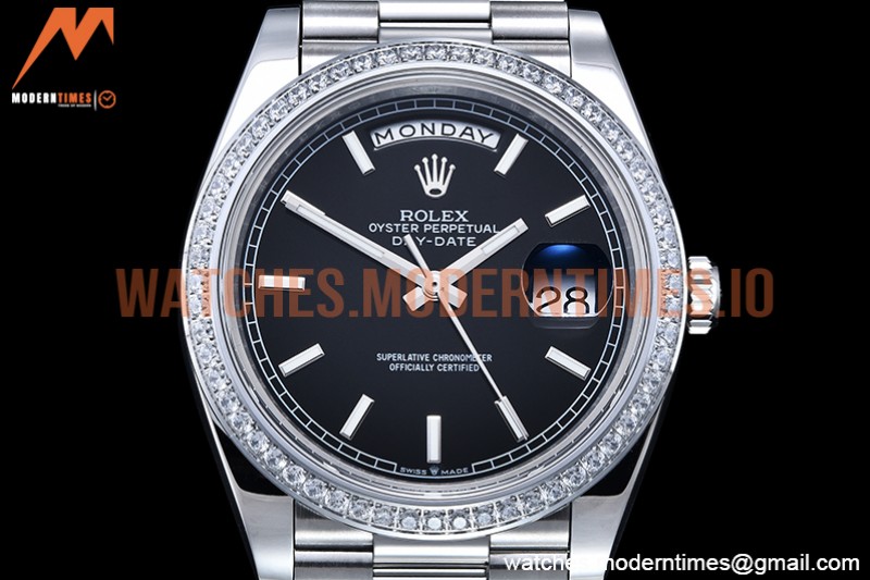 Rolex - DayDate 40mm Flt Dia SS/SS Black/Stk GSF A2836 Mod