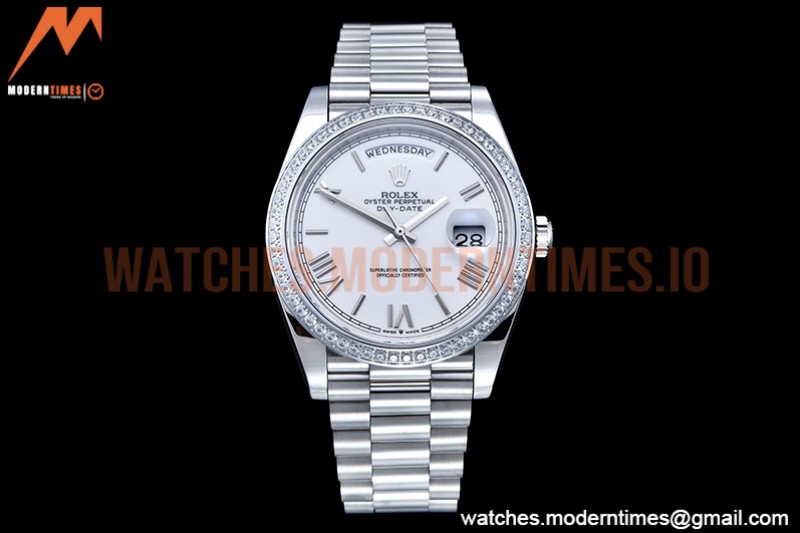 Rolex - DayDate 40mm Flt Dia SS/SS White/Rm GSF A2836 Mod