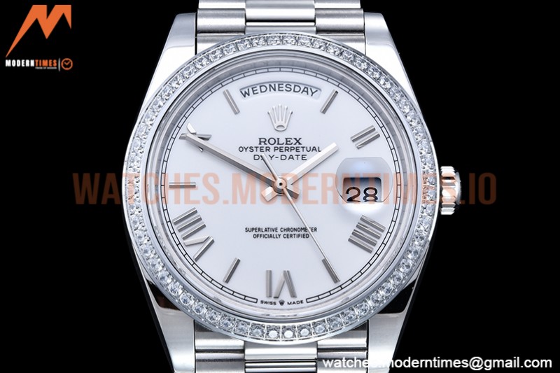 Rolex - DayDate 40mm Flt Dia SS/SS White/Rm GSF A2836 Mod
