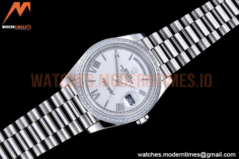 Rolex - DayDate 40mm Flt Dia SS/SS White/Rm GSF A2836 Mod