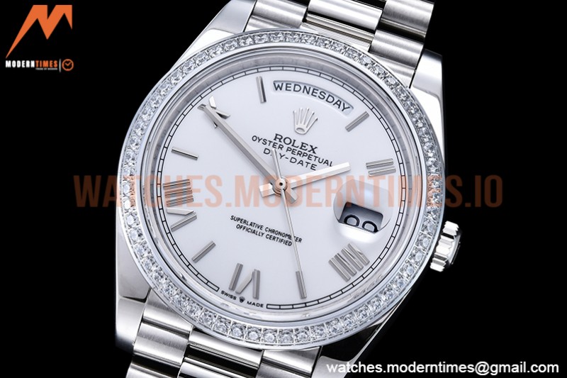 Rolex - DayDate 40mm Flt Dia SS/SS White/Rm GSF A2836 Mod