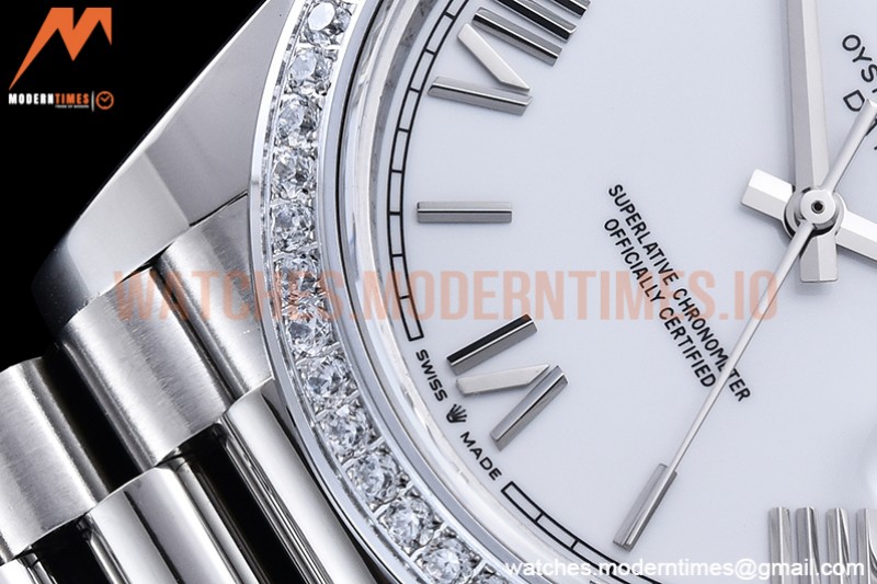 Rolex - DayDate 40mm Flt Dia SS/SS White/Rm GSF A2836 Mod