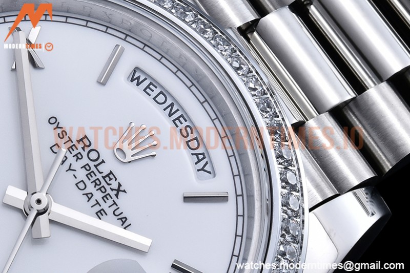 Rolex - DayDate 40mm Flt Dia SS/SS White/Rm GSF A2836 Mod
