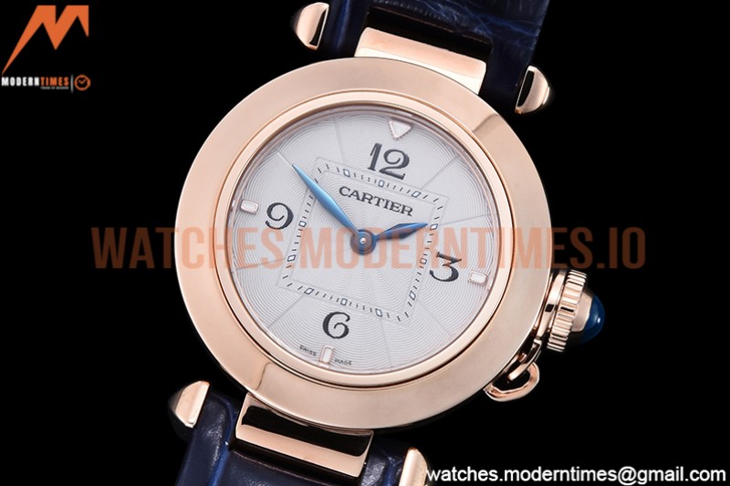 Cartier - Pasha Ladies Blue RG/LE White/Num AF Qtz