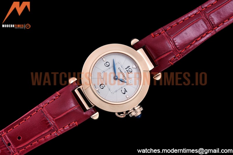 Cartier - Pasha Ladies Red RG/LE White/Num AF Qtz
