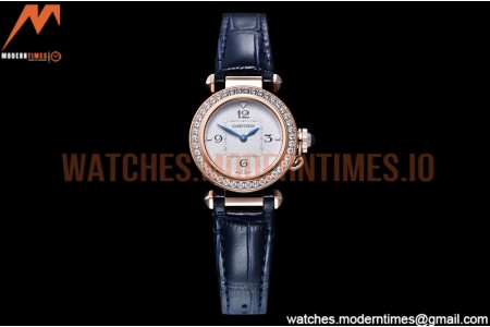 Cartier - Pasha Ladies Dia Blue RG/LE White/Num AF Qtz