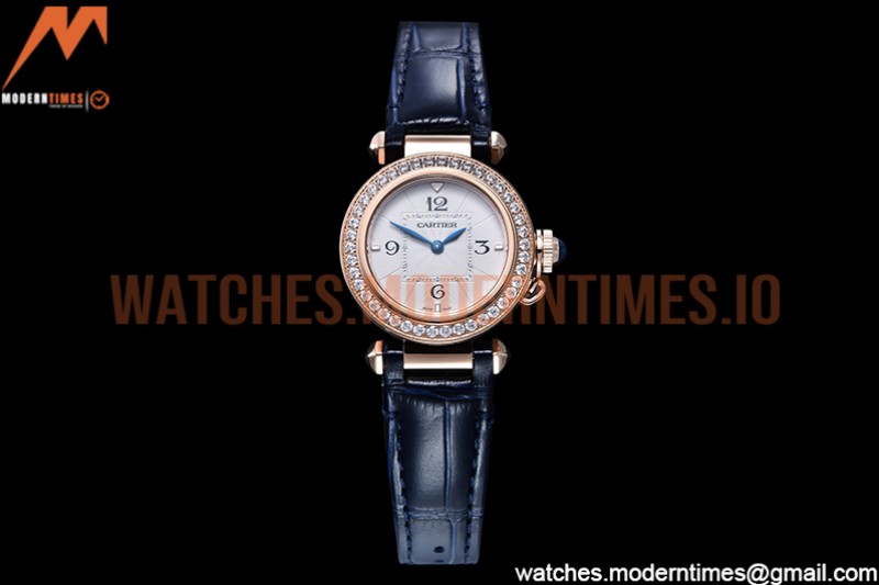 Cartier - Pasha Ladies Dia Blue RG/LE White/Num AF Qtz