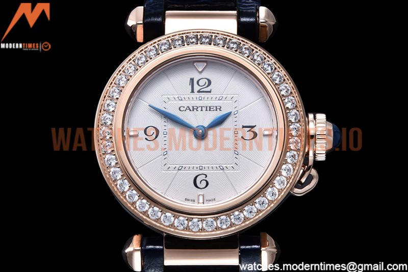 Cartier - Pasha Ladies Dia Blue RG/LE White/Num AF Qtz