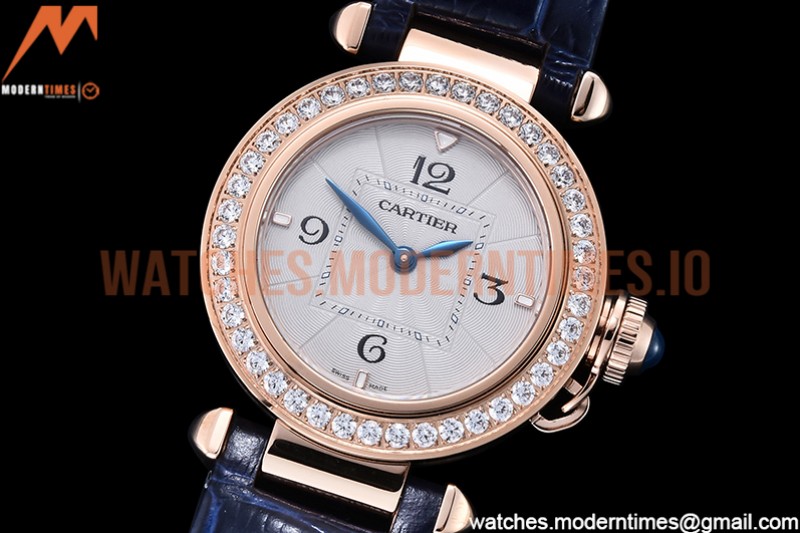 Cartier - Pasha Ladies Dia Blue RG/LE White/Num AF Qtz