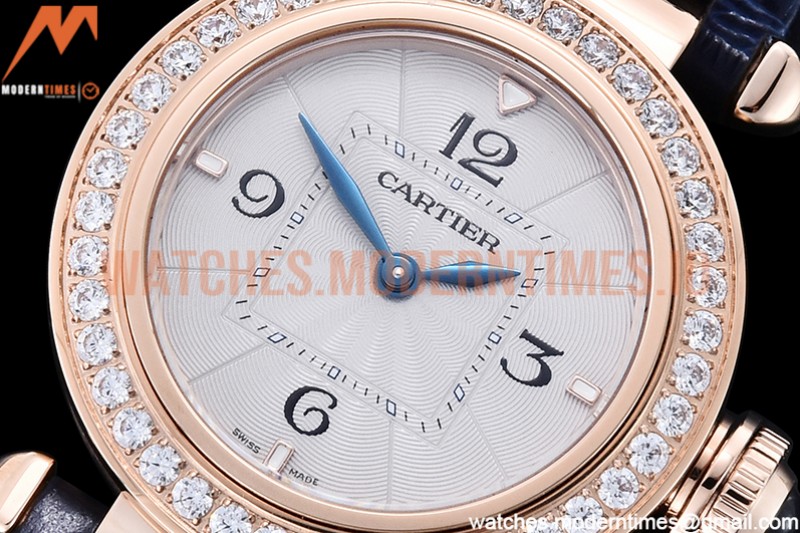 Cartier - Pasha Ladies Dia Blue RG/LE White/Num AF Qtz