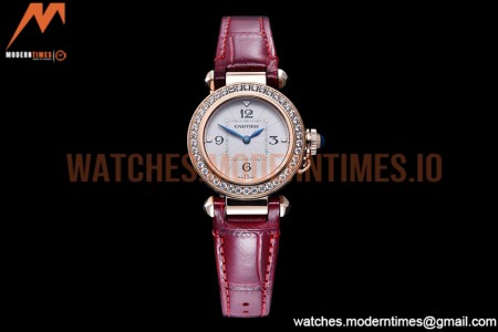 Cartier - Pasha Ladies Dia Red RG/LE White/Num AF Qtz