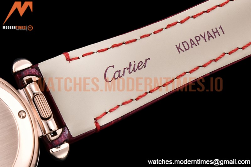 Cartier - Pasha Ladies Dia Red RG/LE White/Num AF Qtz