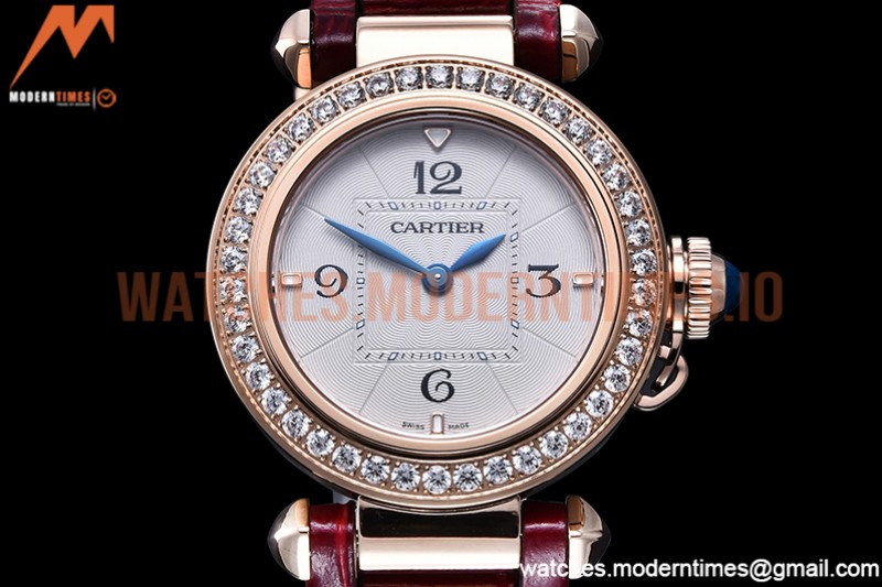 Cartier - Pasha Ladies Dia Red RG/LE White/Num AF Qtz
