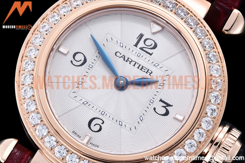 Cartier - Pasha Ladies Dia Red RG/LE White/Num AF Qtz