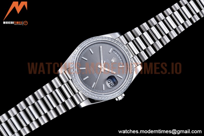 Rolex - DayDate 40mm Flt Dia SS/SS Grey/Stk GSF A2836 Mod