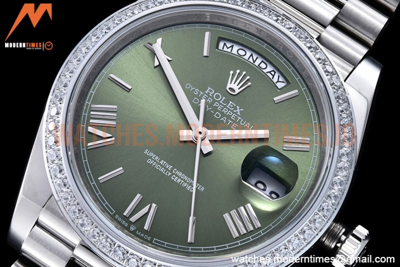 Rolex - DayDate 40mm Flt Dia SS/SS Green/Rm GSF A2836 Mod