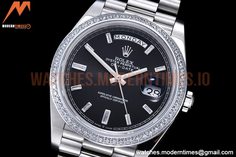 Rolex - DayDate 40mm Flt Dia SS/SS Blk/Dia GSF A2836 Mod