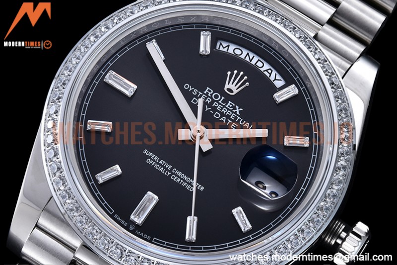 Rolex - DayDate 40mm Flt Dia SS/SS Blk/Dia GSF A2836 Mod