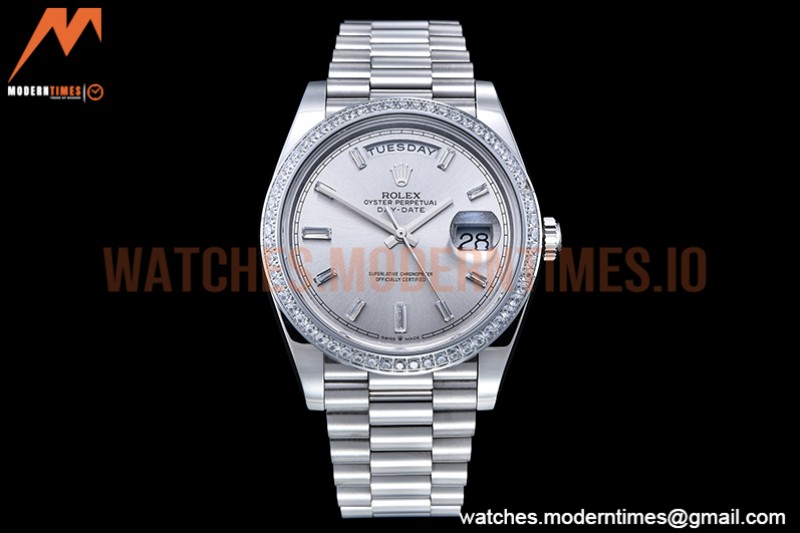 Rolex - DayDate 40mm Flt Dia SS/SS Silv/Dia GSF A2836 Mod