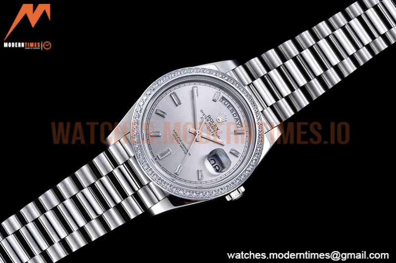 Rolex - DayDate 40mm Flt Dia SS/SS Silv/Dia GSF A2836 Mod