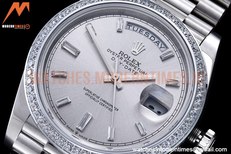 Rolex - DayDate 40mm Flt Dia SS/SS Silv/Dia GSF A2836 Mod