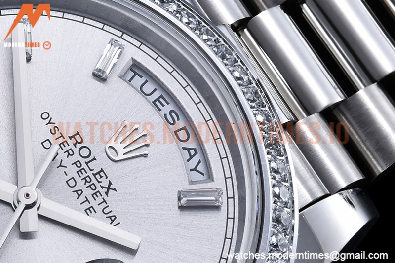 Rolex - DayDate 40mm Flt Dia SS/SS Silv/Dia GSF A2836 Mod