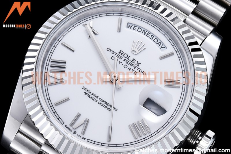 Rolex - DayDate 40mm Flt SS/SS White/Rm GSF A2836 Mod