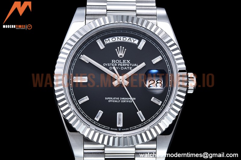 Rolex - DayDate 40mm Flt SS/SS Black/Dia GSF A2836 Mod