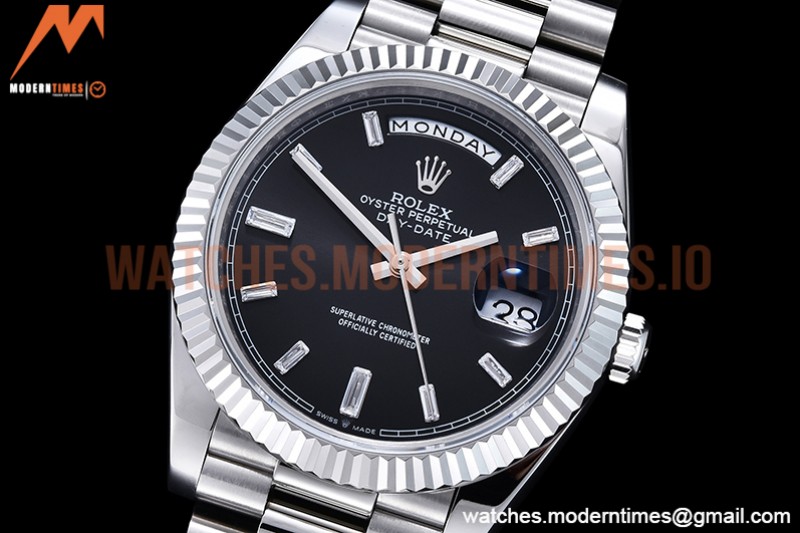 Rolex - DayDate 40mm Flt SS/SS Black/Dia GSF A2836 Mod