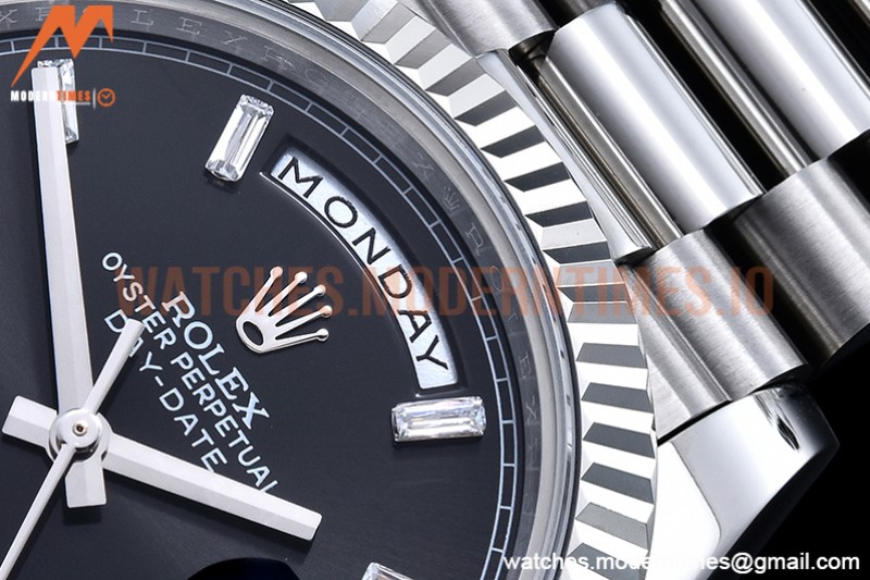 Rolex - DayDate 40mm Flt SS/SS Black/Dia GSF A2836 Mod